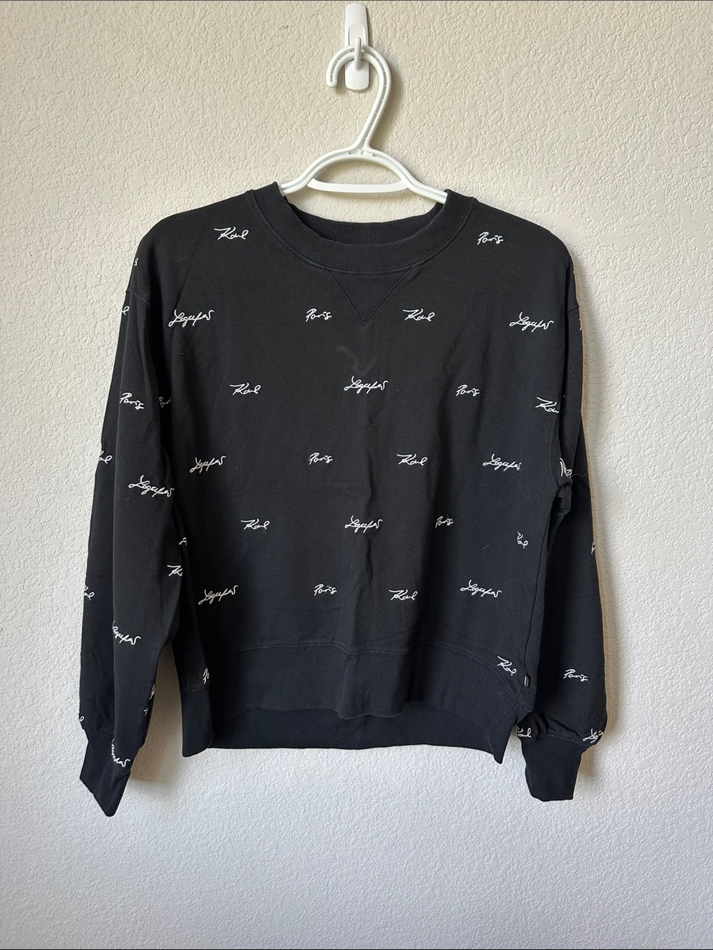 Karl Lagerfeld Black Crewneck with White Script Logo Print